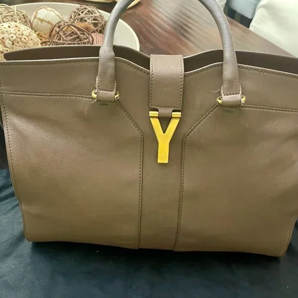 YSL Cabas Chyc Brown Elephant Leather Satchel Shopper Handbag - Picture 4 of 12